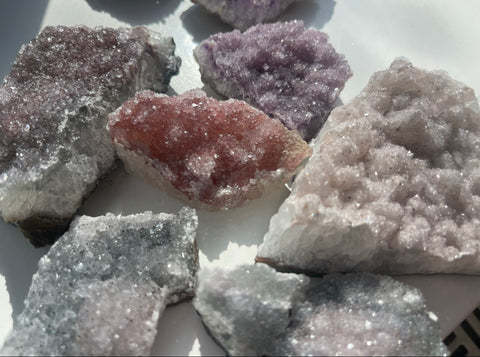 druzy rainbow amethyst clusters 