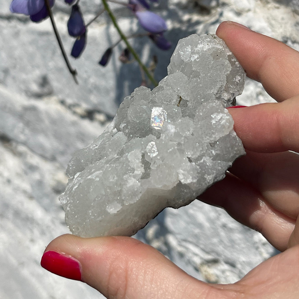 Indian Apophyllite Crystal with rainbow inclusions