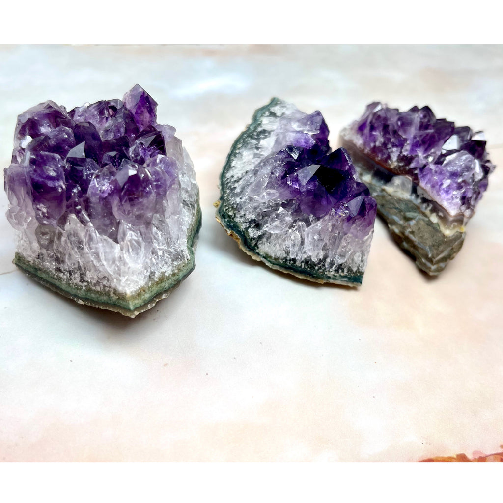 Bundle 3 Purple Amethyst Clusters for relieving stress and anxiety