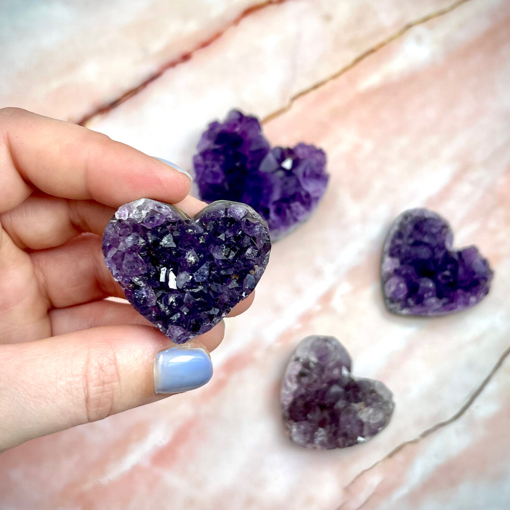 Mini Hearts Amethyst Clusters to promote calm