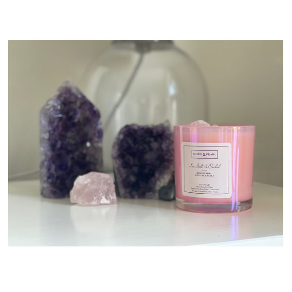 Rose Quartz Crystal Candle Sea Salt & Orchid 100% Soy Wax