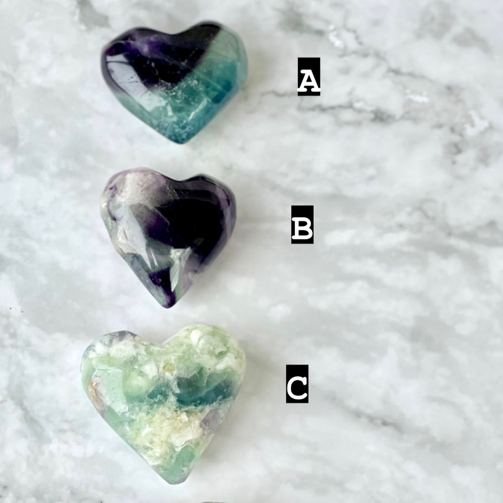 Fluorite Hearts with rare snowflake inclusions